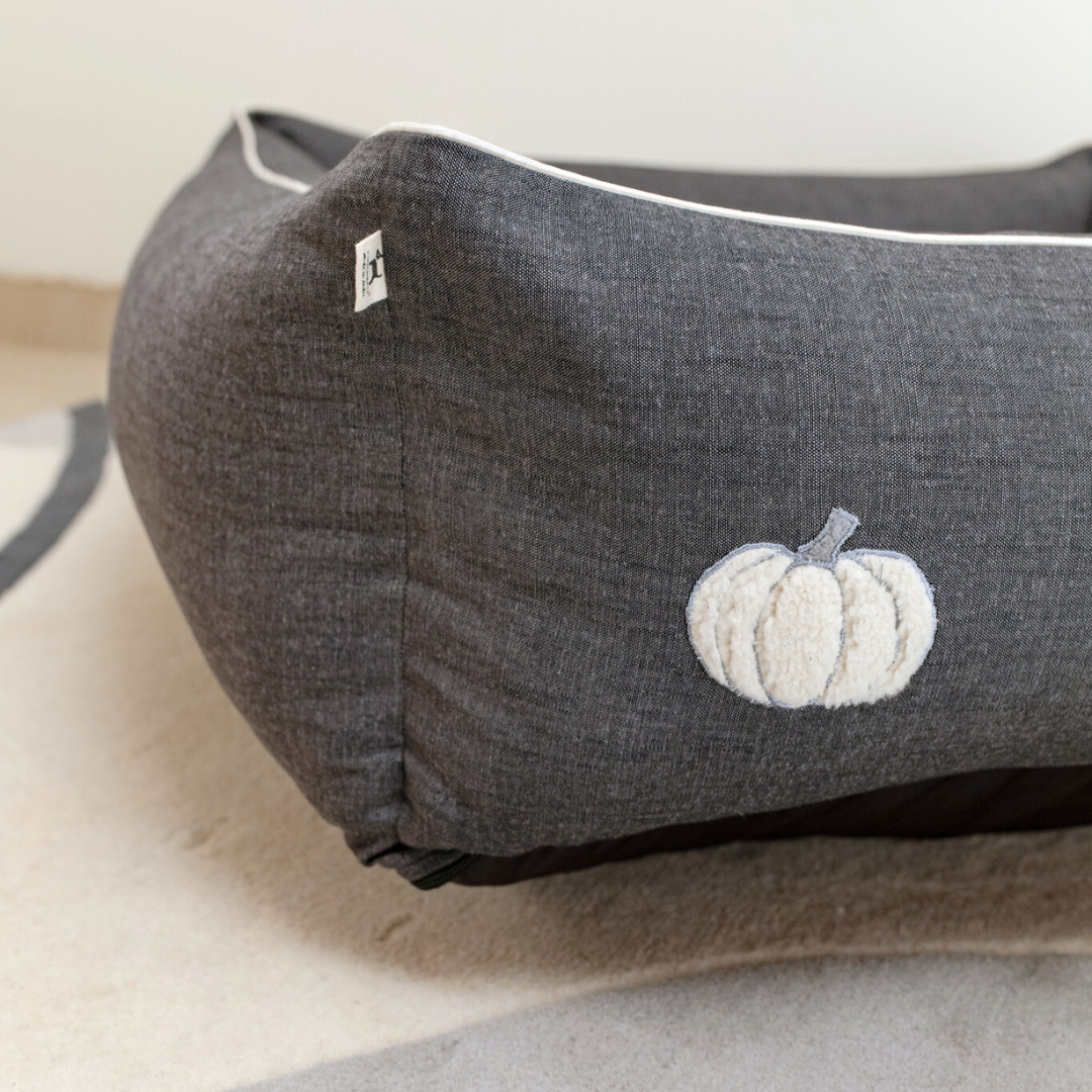 PoochMate OAK BOHO Pumpkin Charcoal Linen Dog Bed