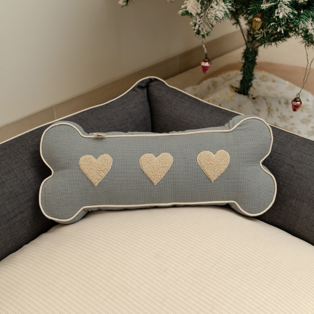 PoochMate OAK BOHO Herringbone Blue Bone Pillow:  Hearts