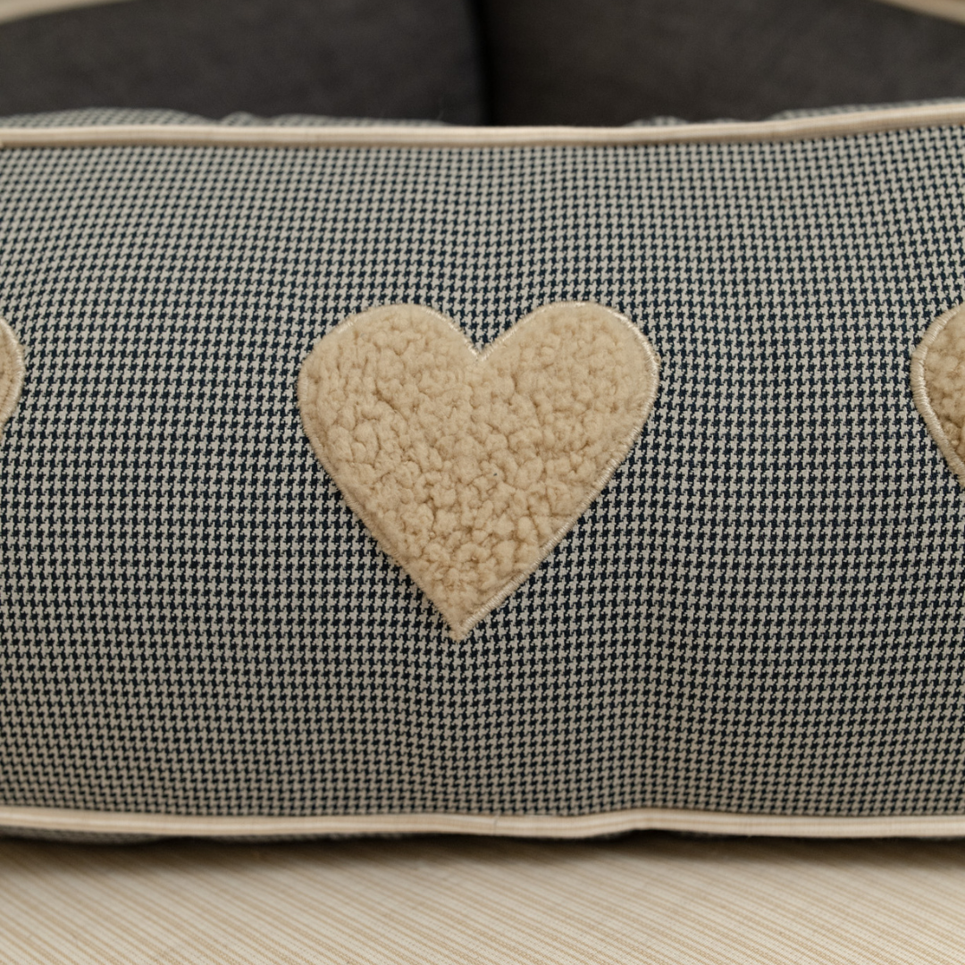 PoochMate OAK BOHO Herringbone Blue Bone Pillow:  Hearts