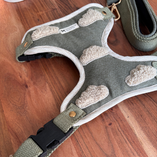 PoochMate Olive Cloud Dog Harness & Lead Set