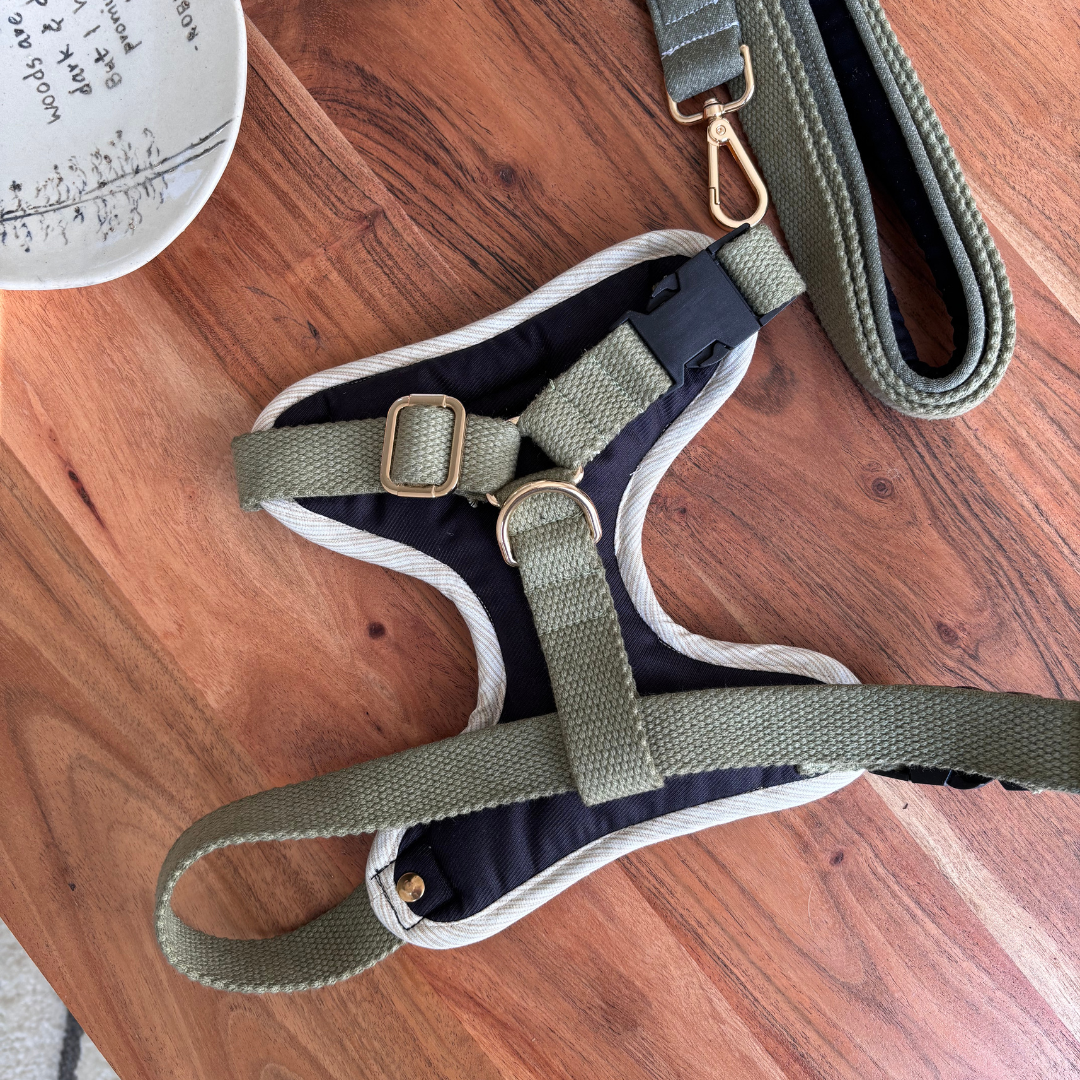 PoochMate Olive Cloud Dog Harness & Lead Set